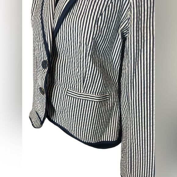 SANDRO NAUTICAL NAVY & WHITE STRIPED CLASSIC BUSINESS CASUAL WOMENS SIZE MEDIUM - Picture 6 of 12